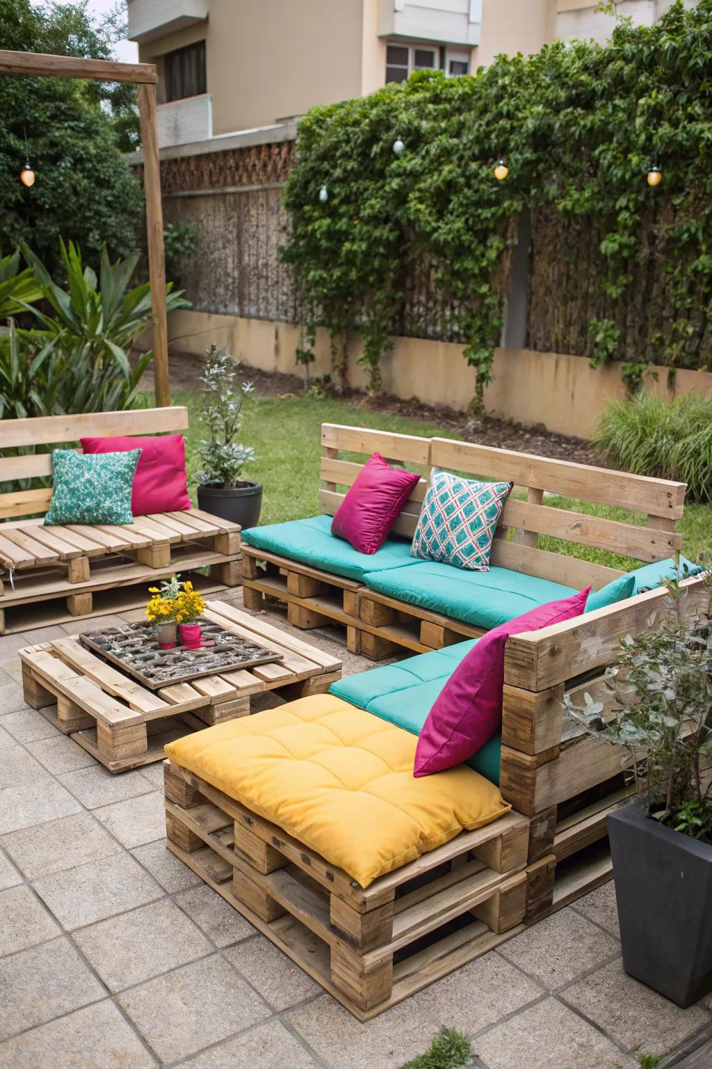 Repurposed platforms are easily turned into elegant seating.
