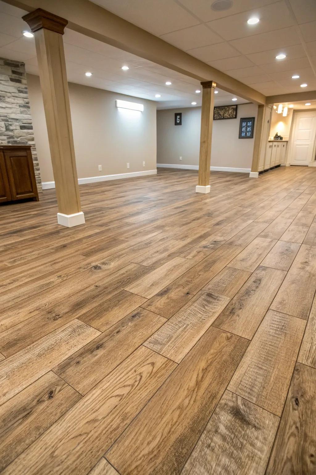 Vinyl planks provide the appeal of hardwood without the steep price.