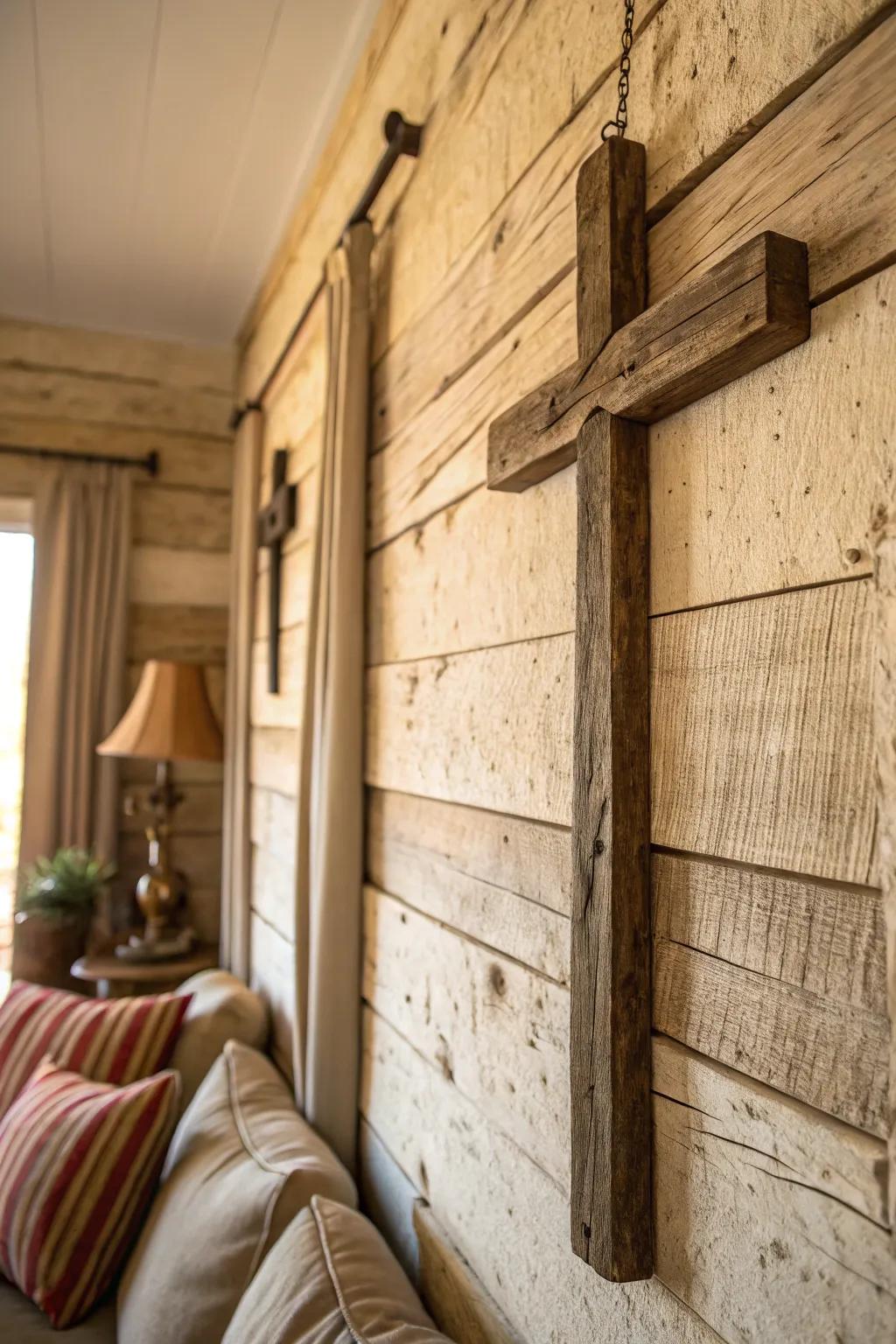 A wooden cross adds a touch of tradition and warmth.