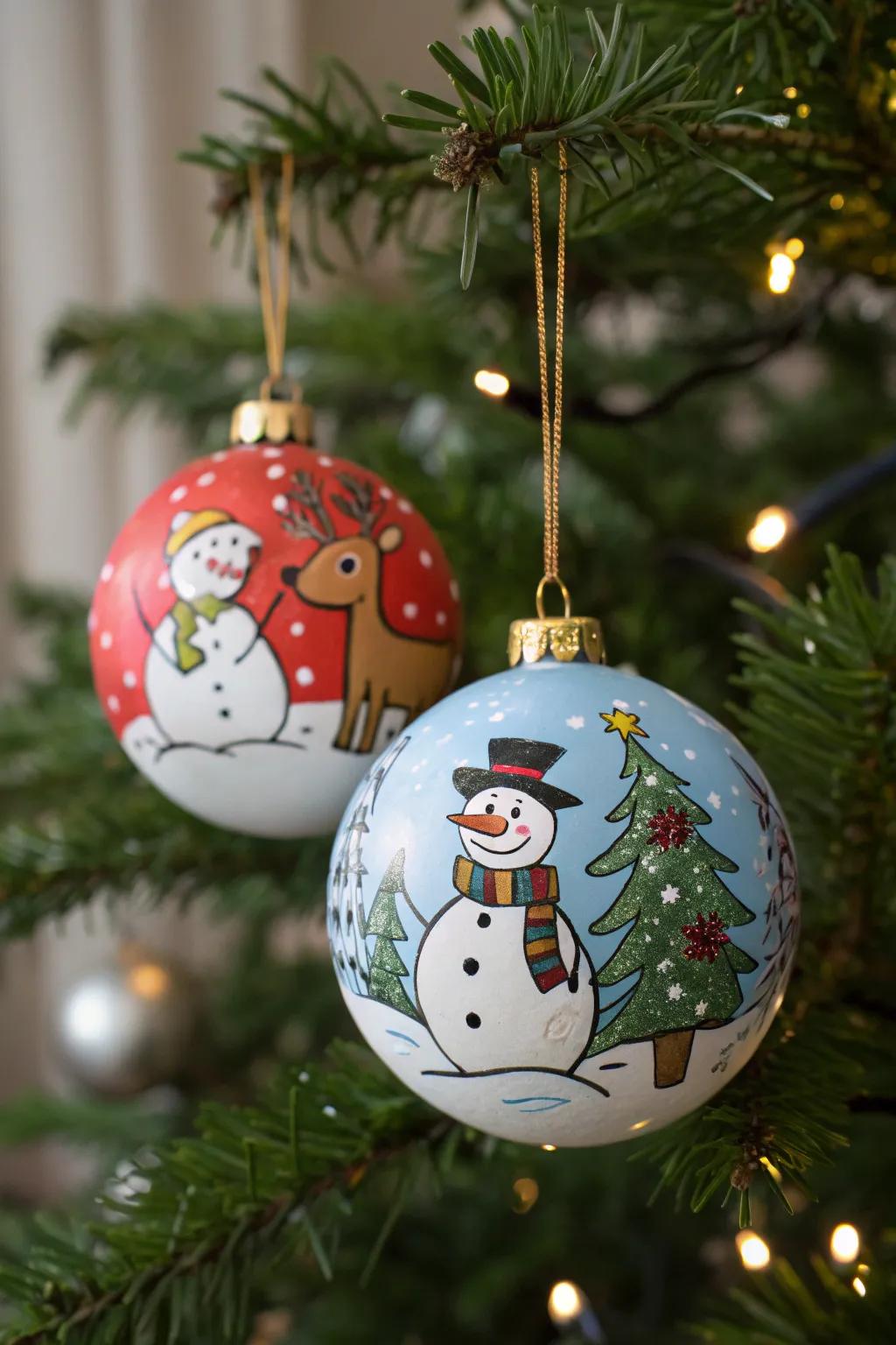 Adornments hand-painted with seasonal figures bring charm to your decoration scheme.