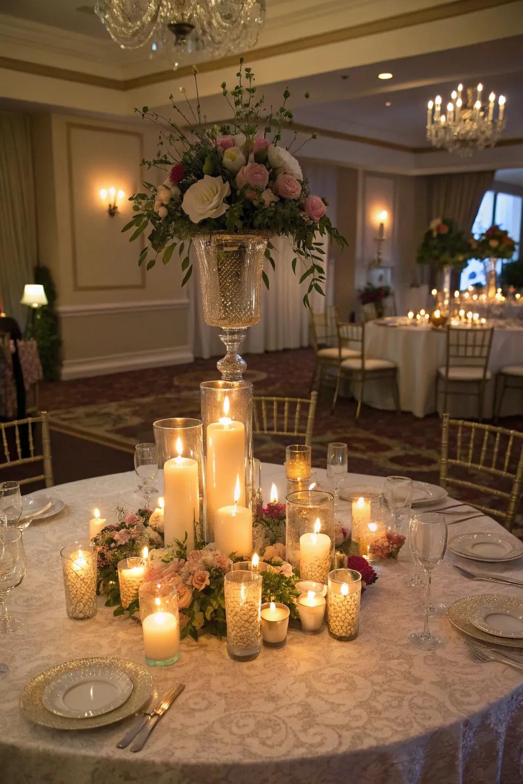 Lights of assorted heights imbue warmth and allure.