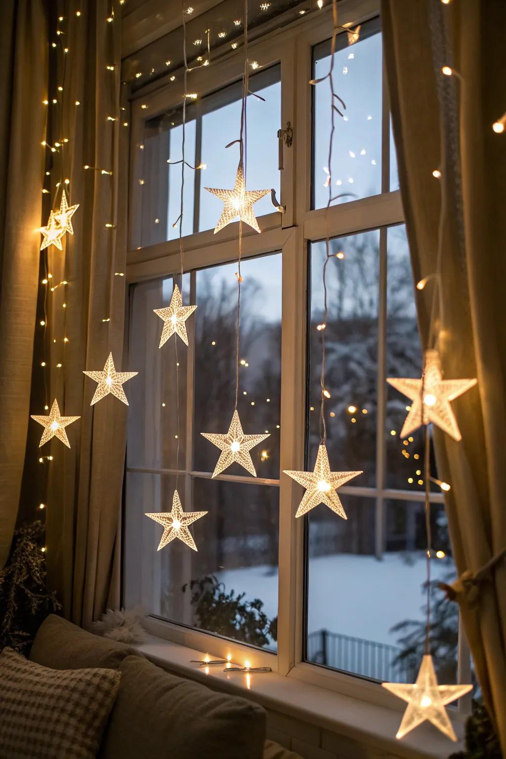 Star-shaped illuminations imbue the home with the wonder of a night sky.