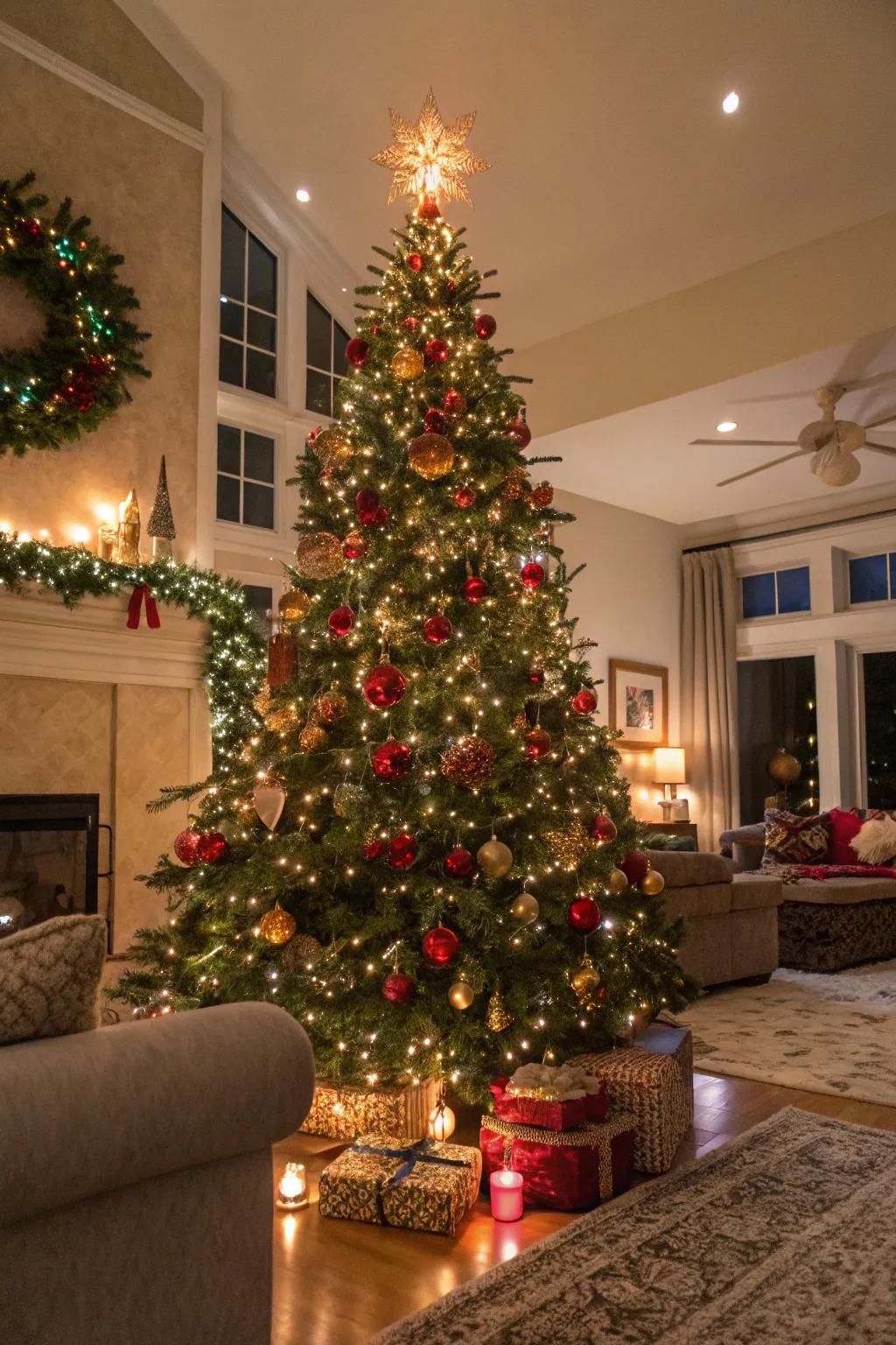 A beautifully decorated Christmas tree that stands as the centerpiece of the holiday decor.