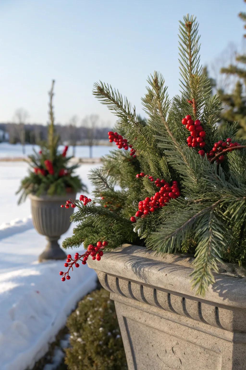 Red berries add a cheerful touch to any holiday arrangement.