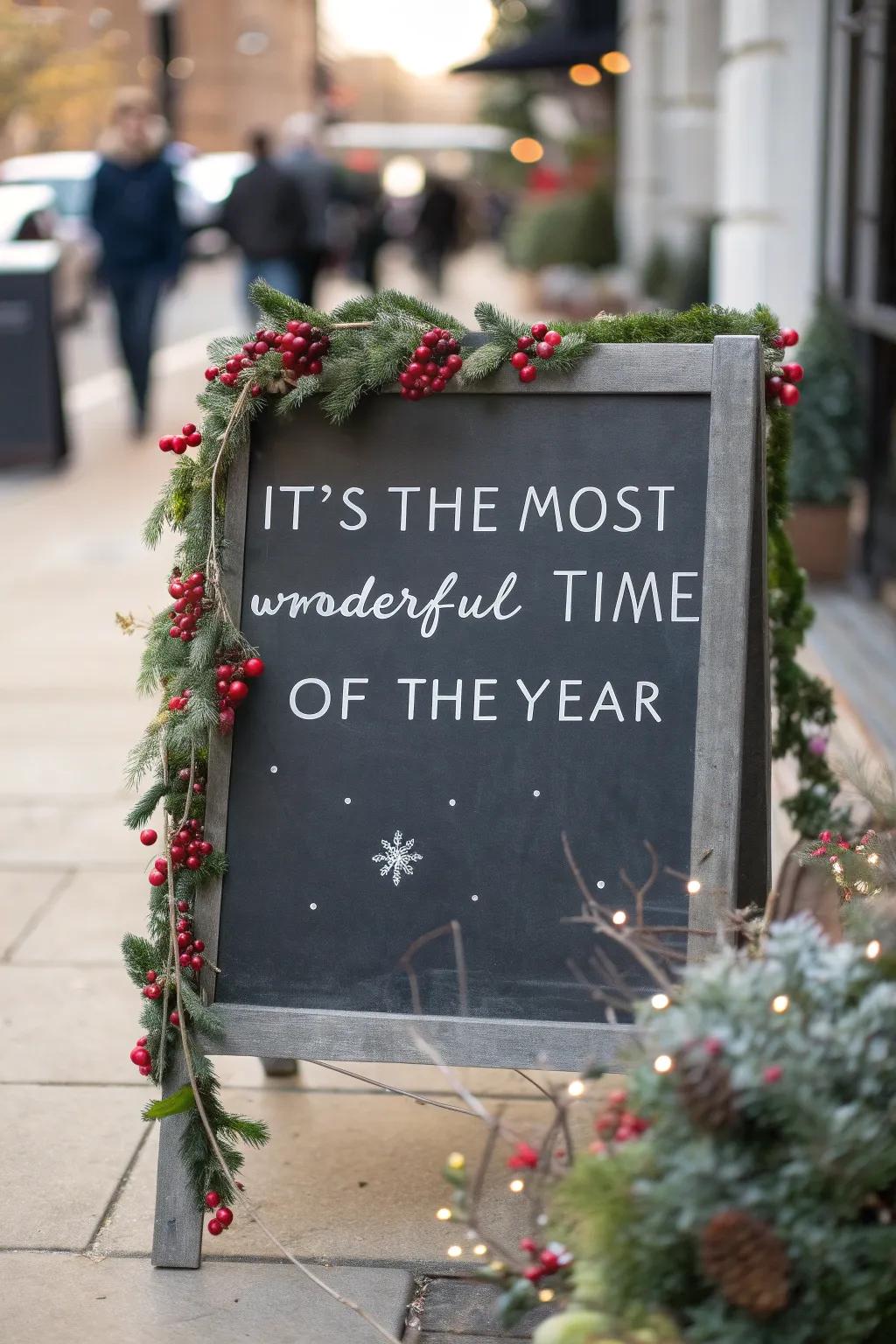 Effortlessly revise your holiday sentiment with a slate board notice.