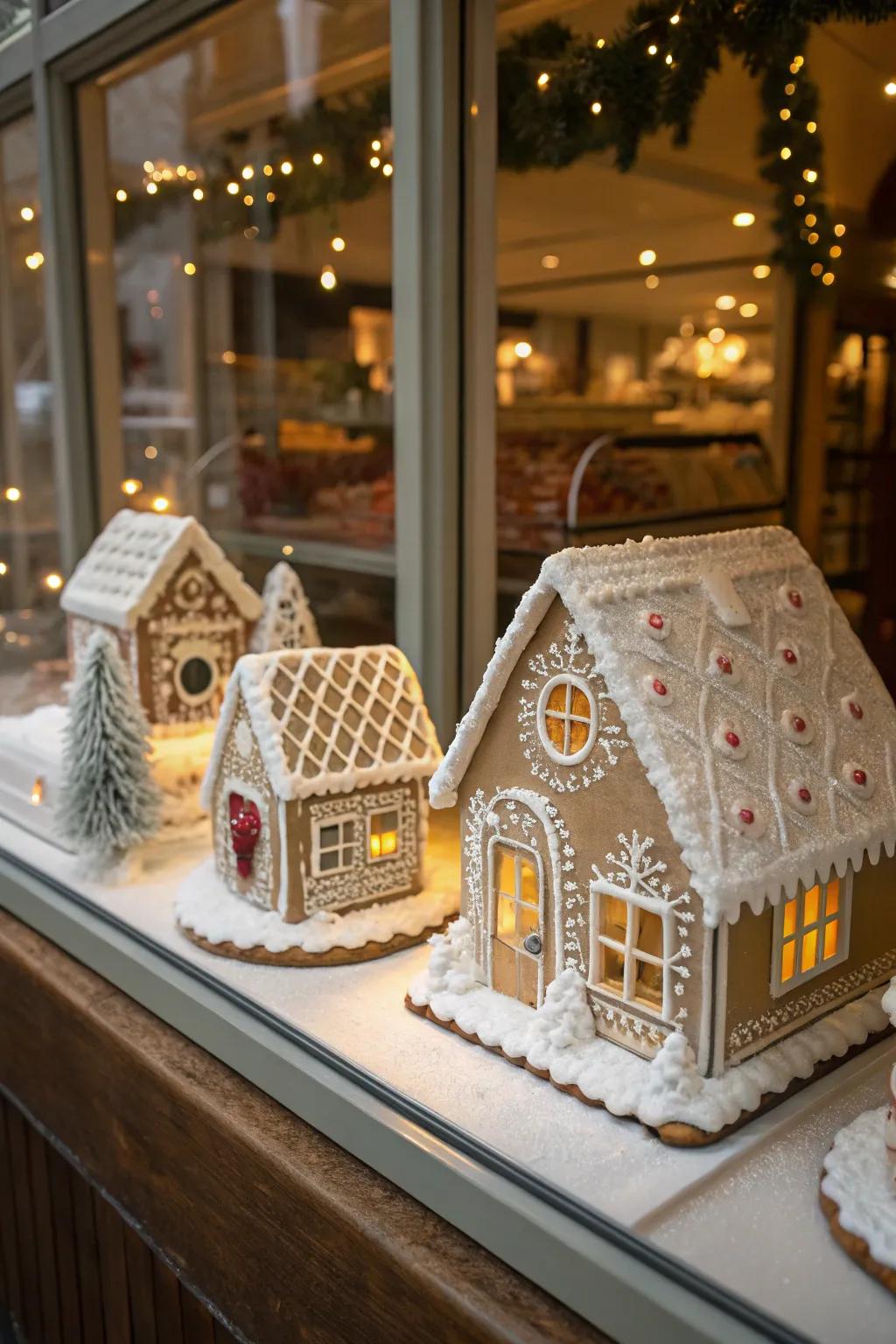 Delightful spice cookie abodes fashion an appealing and sweet window display.