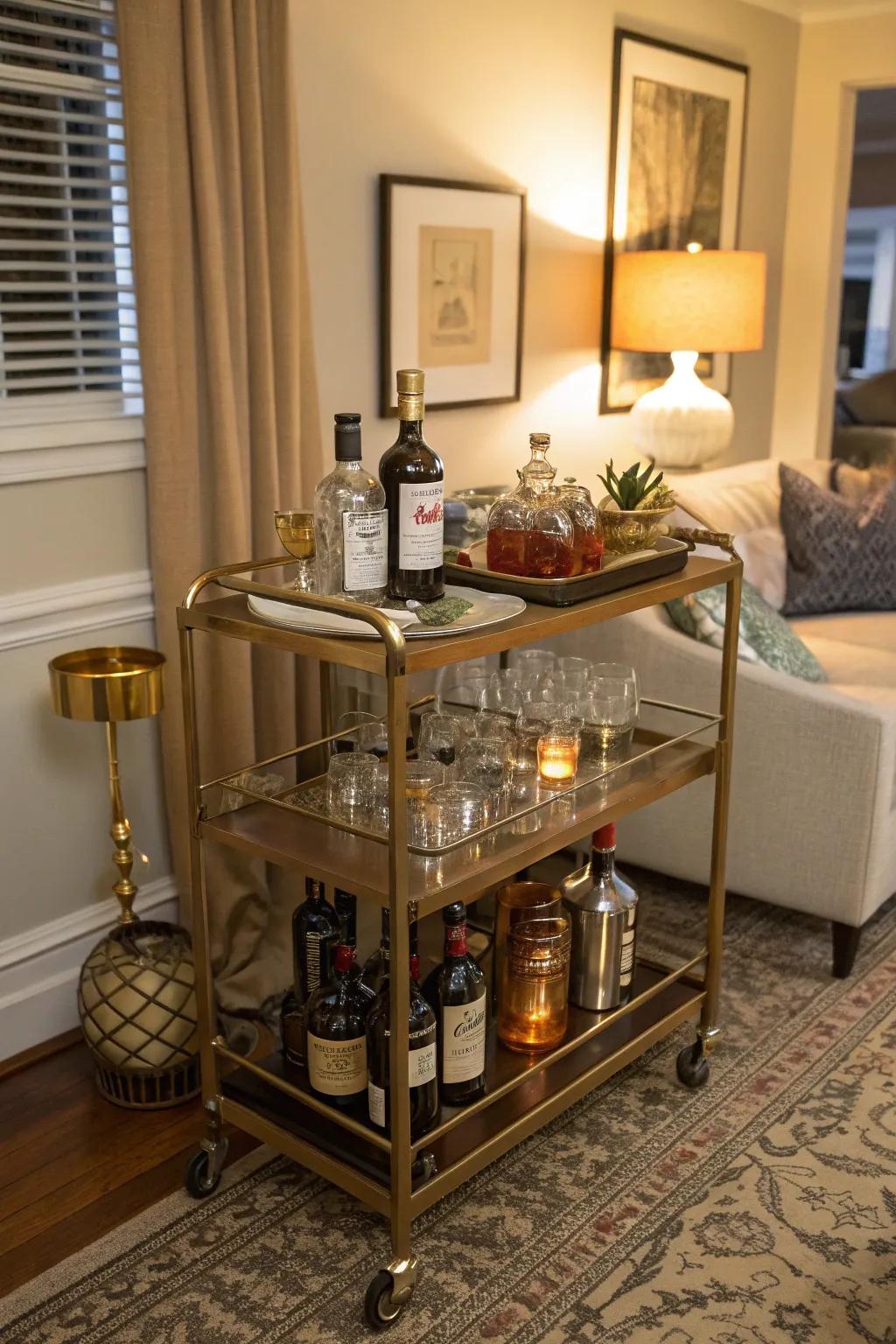 Chic and mobile, a bar cart adds flexibility to your cocktail moments.