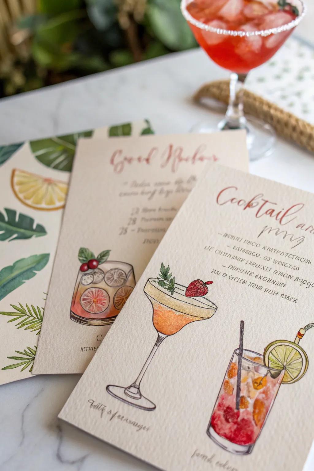 Feature your signature cocktails with illustrated invites.