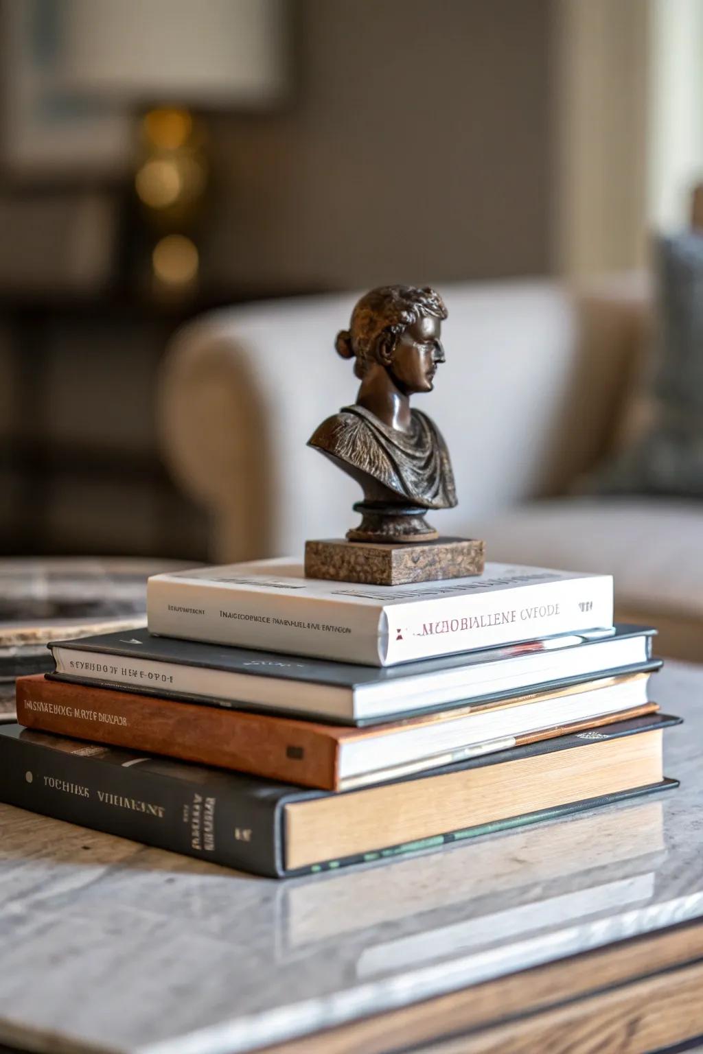 Customize your stack of books with meaningful artifacts.