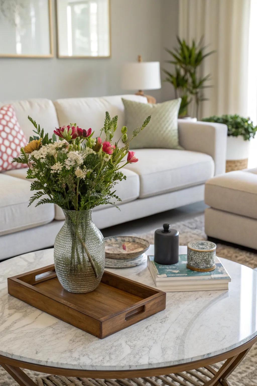 Greenery brings a vibrant and fresh touch to your coffee table decor.