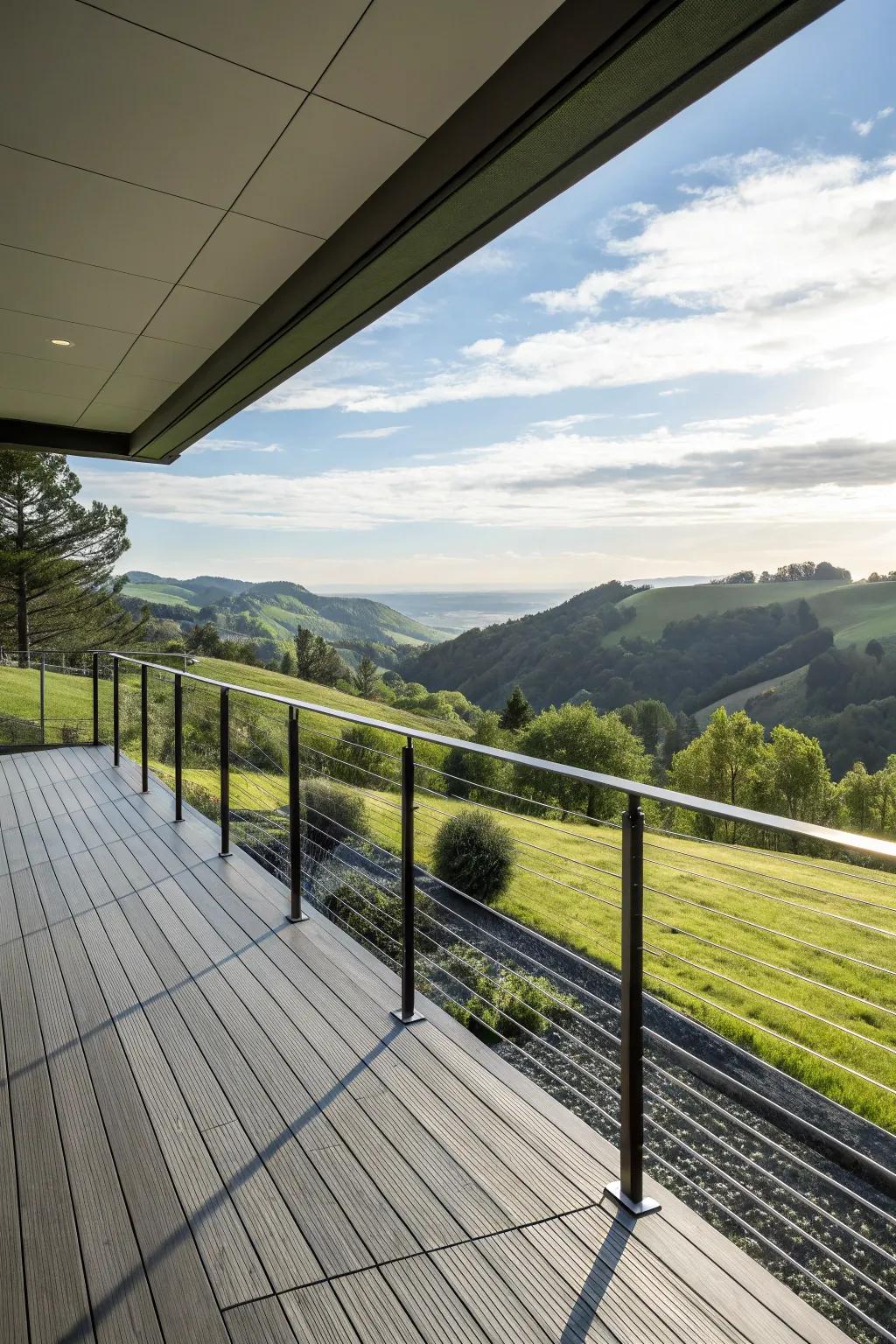 Clear views with cable railings create a sleek and modern ambiance.