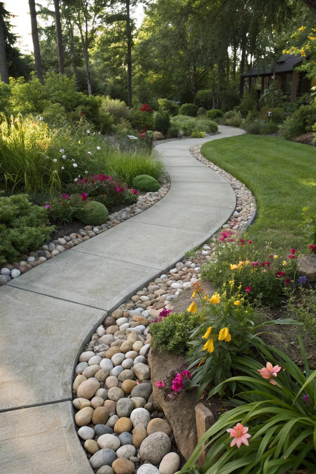 Concrete and stone border for walkways, adding a hint of sophistication.