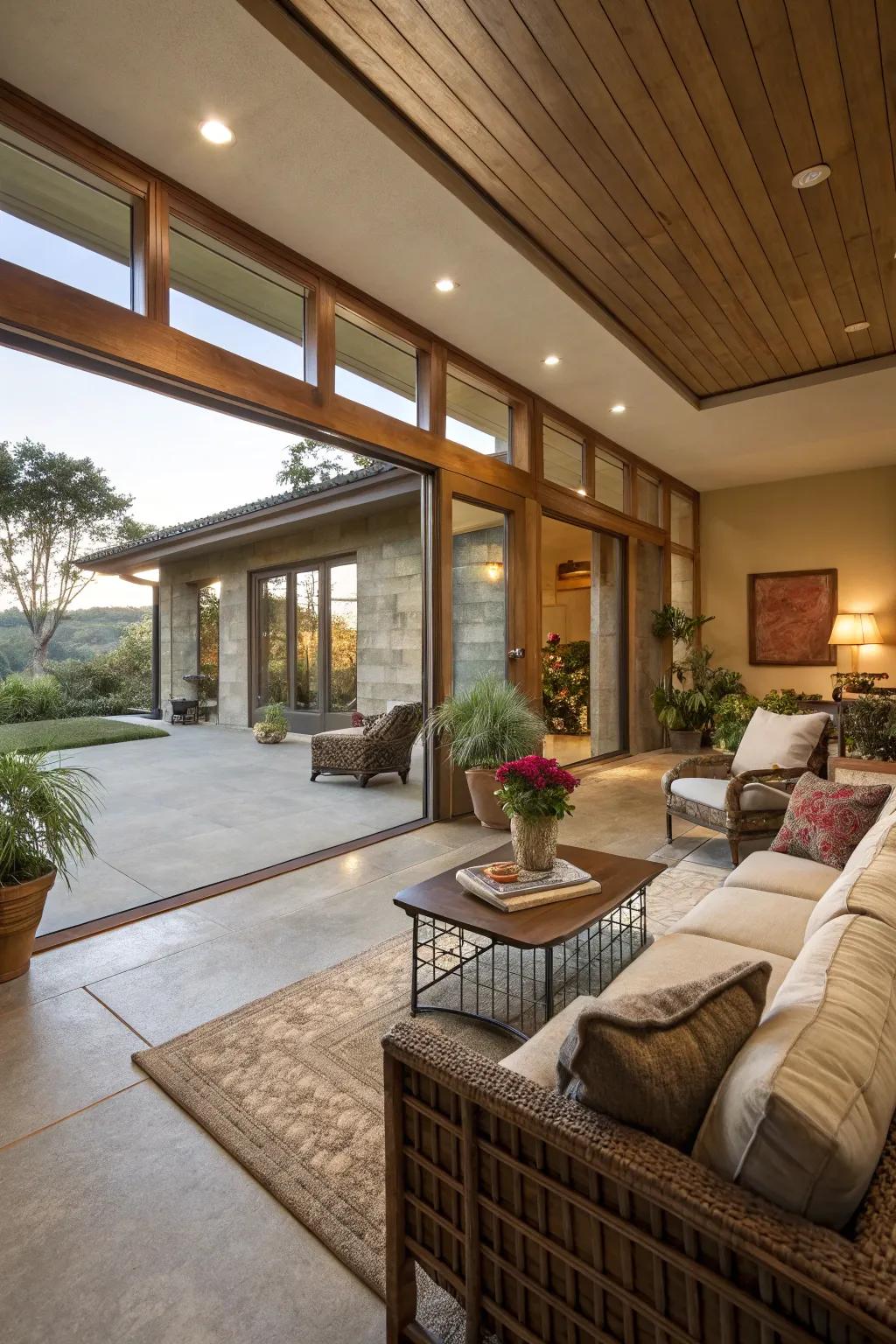 Continuous concrete flooring beautifully unifies indoor and outdoor environments.