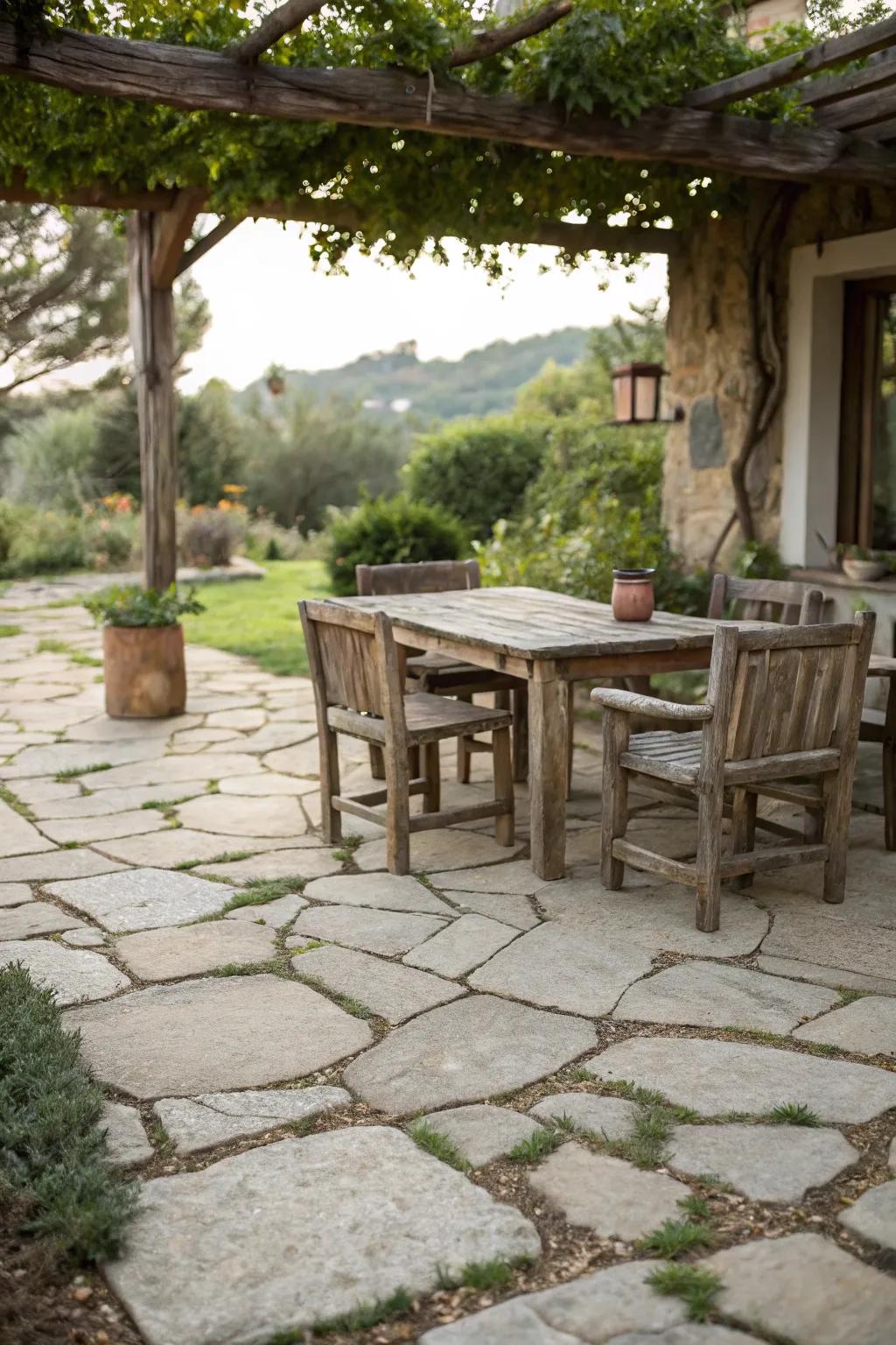 Realize a countryside ambiance with slate-look blocks.