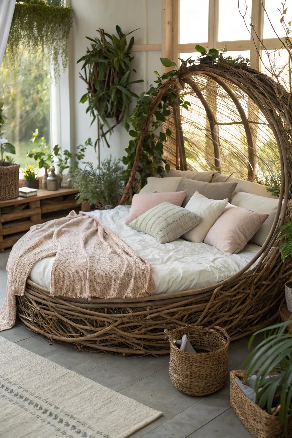 A nest bed design makes a comfortable, natural haven in your sleeping quarters.