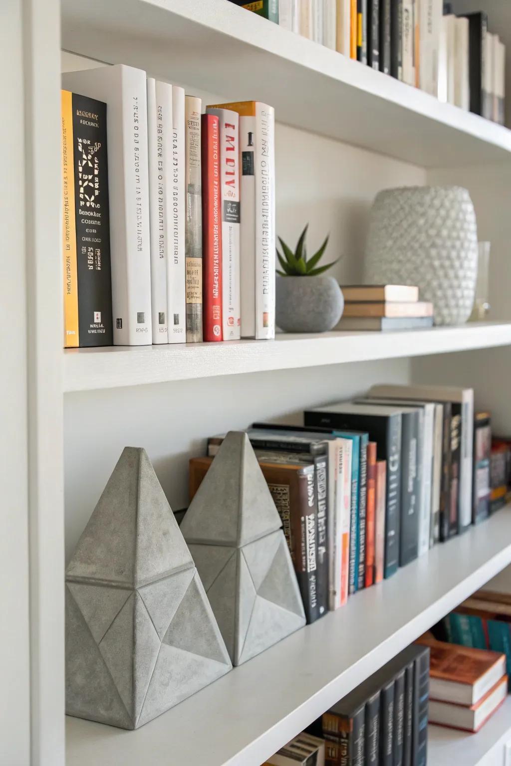 Sleek geometric concrete bookends for a minimalist aesthetic