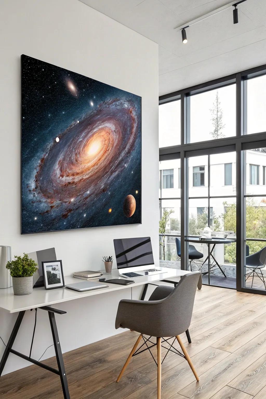 A galaxy-inspired painting transforms your space into a cosmic dreamland.