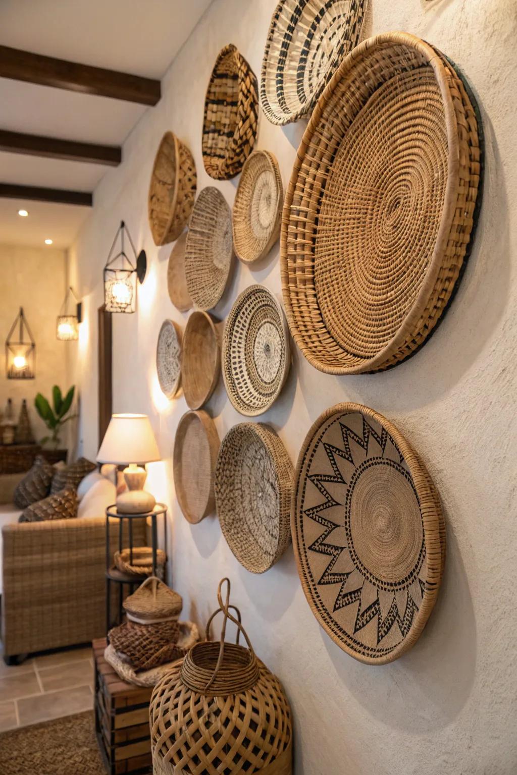 Woven baskets offer warmth and texture to your walls.