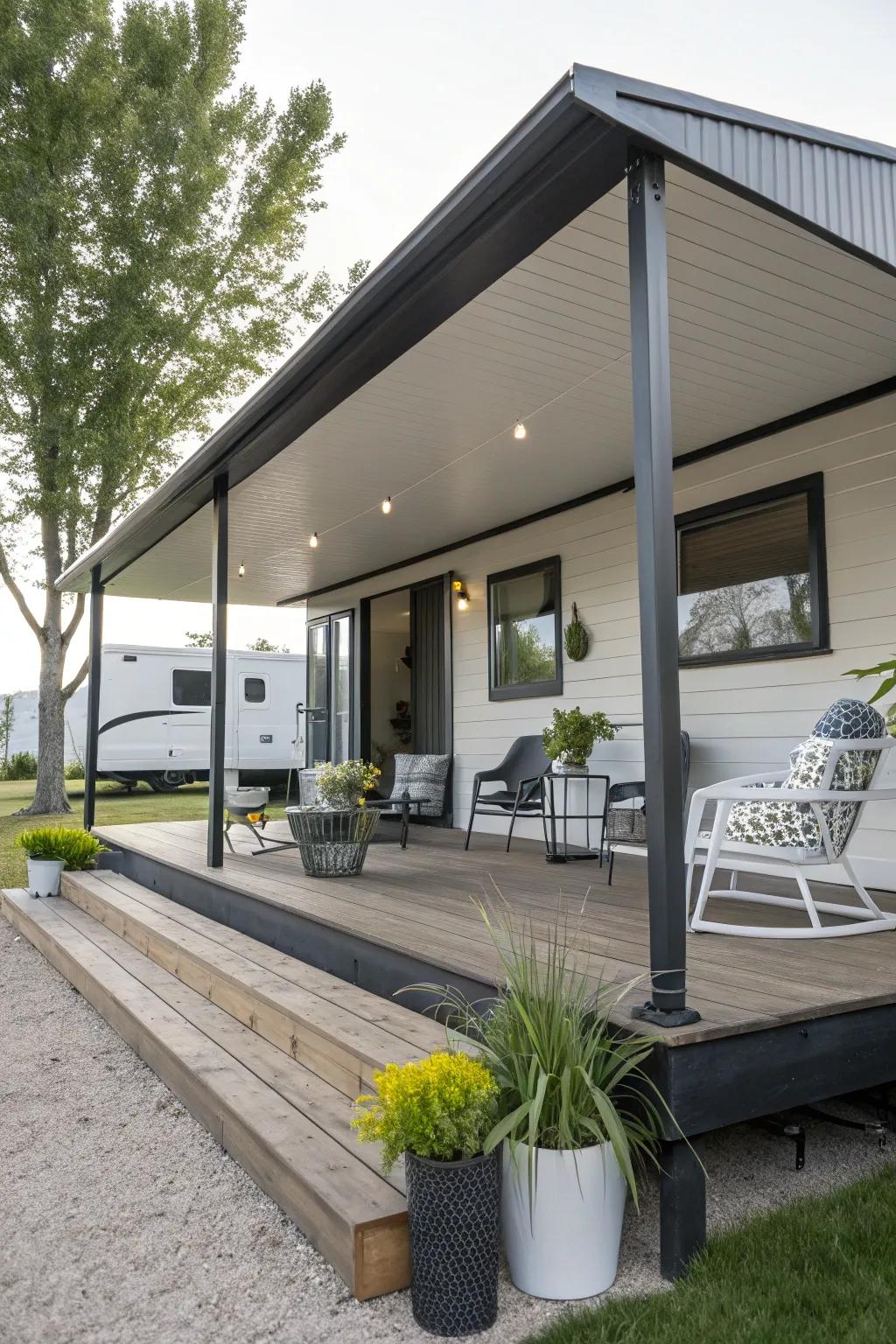 Level roofs offer a contemporary style that elevates your porch with a minimalist appeal.