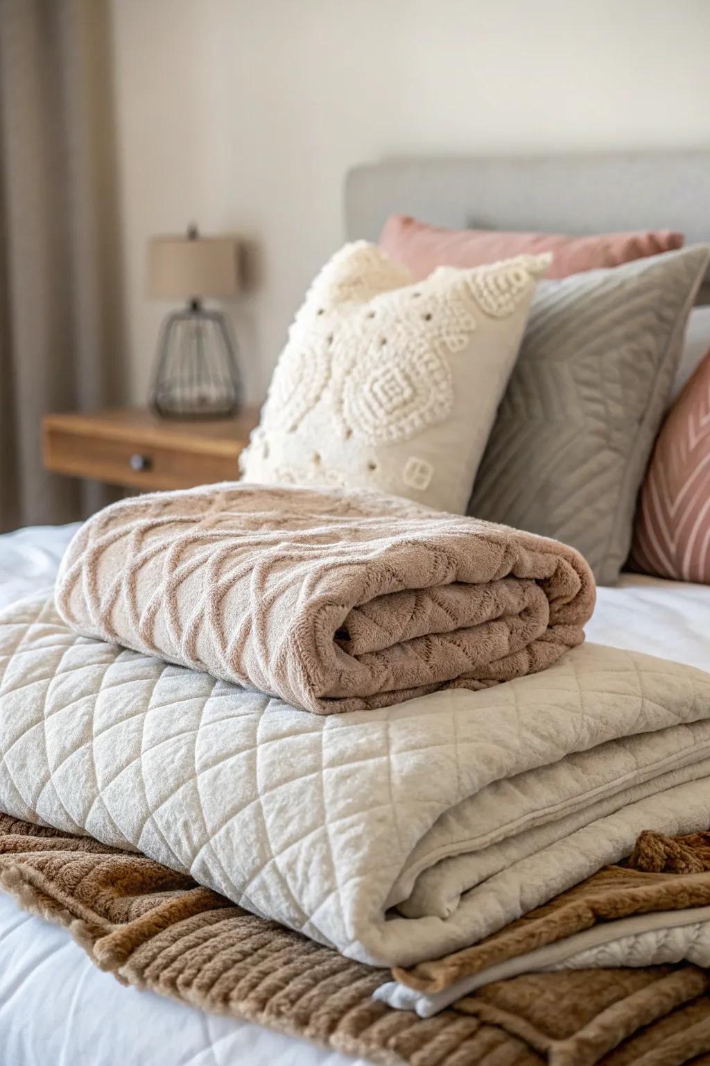 Layered textures bring warmth and comfort, making your bed the ultimate cozy place.
