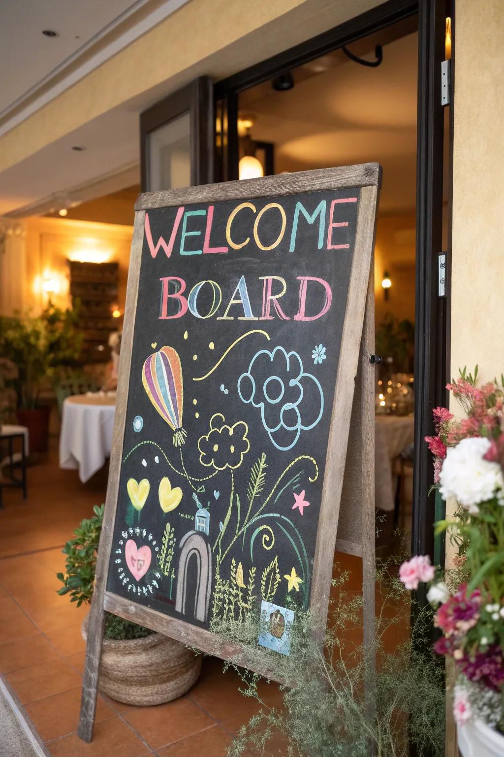 A blackboard welcome board offers limitless opportunities for personalization and creativity.