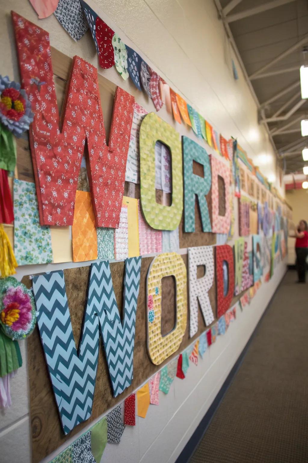 A dynamic and feelable word wall using cloth and paper aspects