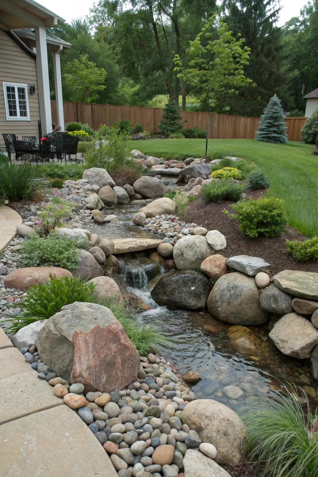Rocks and boulders contribute texture and definition to your streamside scenery.