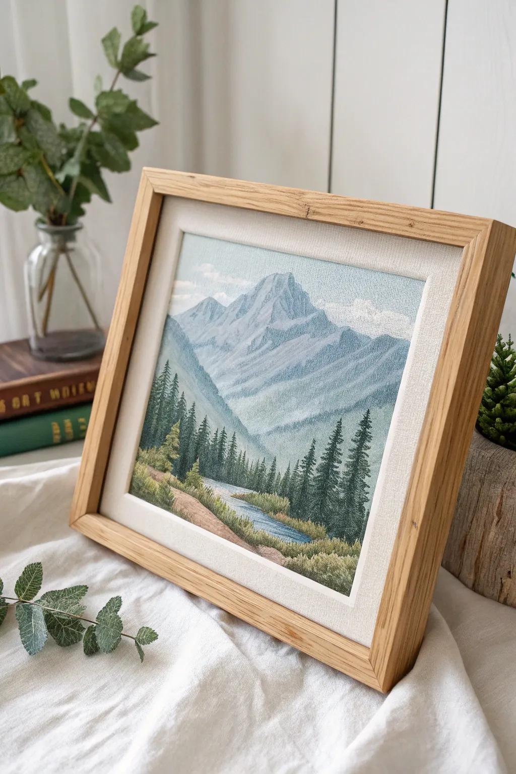 Get away to a quiet place with this peaceful mountain cross stitch creation.