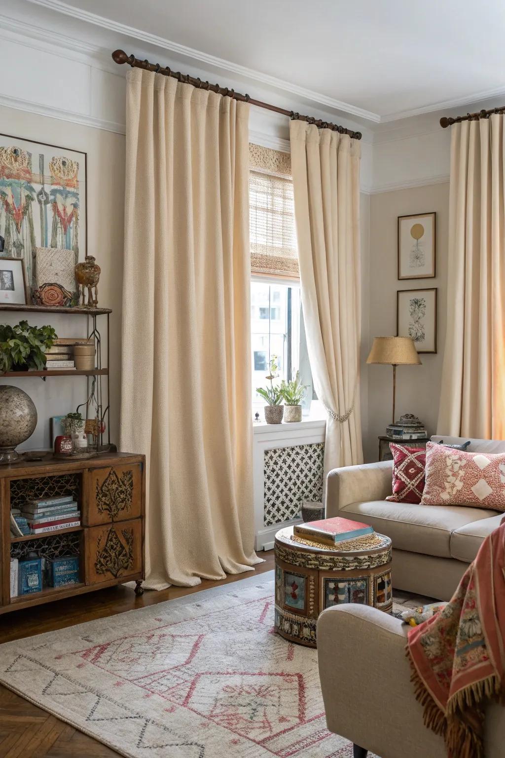 Neutral curtains seamlessly blend with a variety of interior designs.