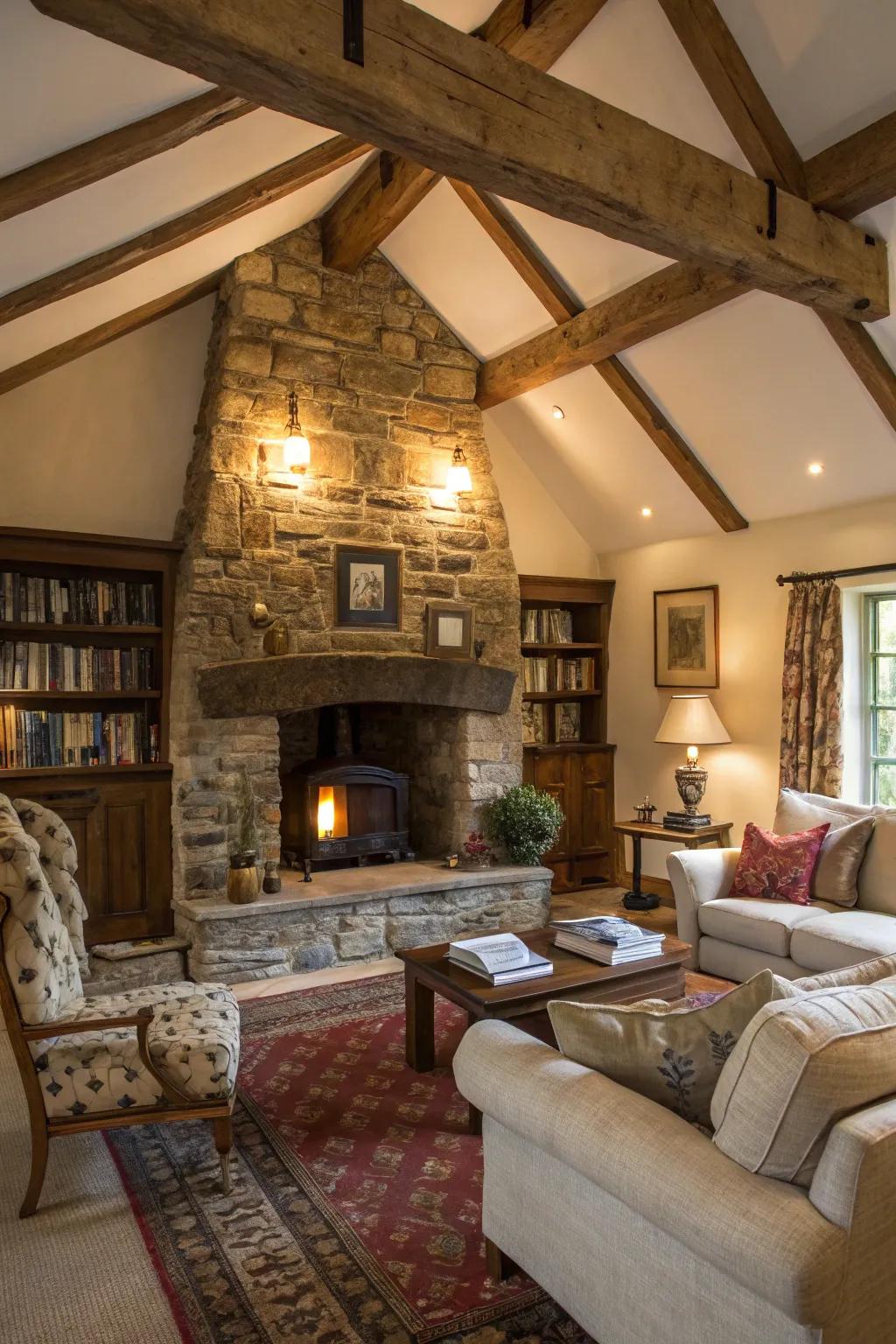 A classic stone fireplace that brings charm and warmth to any room.