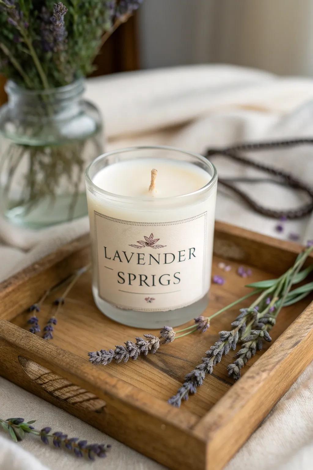 A calming custom candle adding a unique touch.