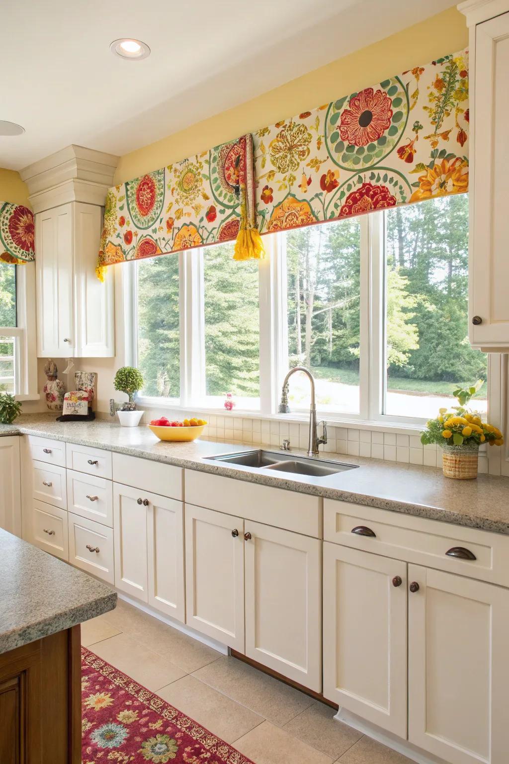 Elevate your cooking area with vibrant loop and ribbon valances.
