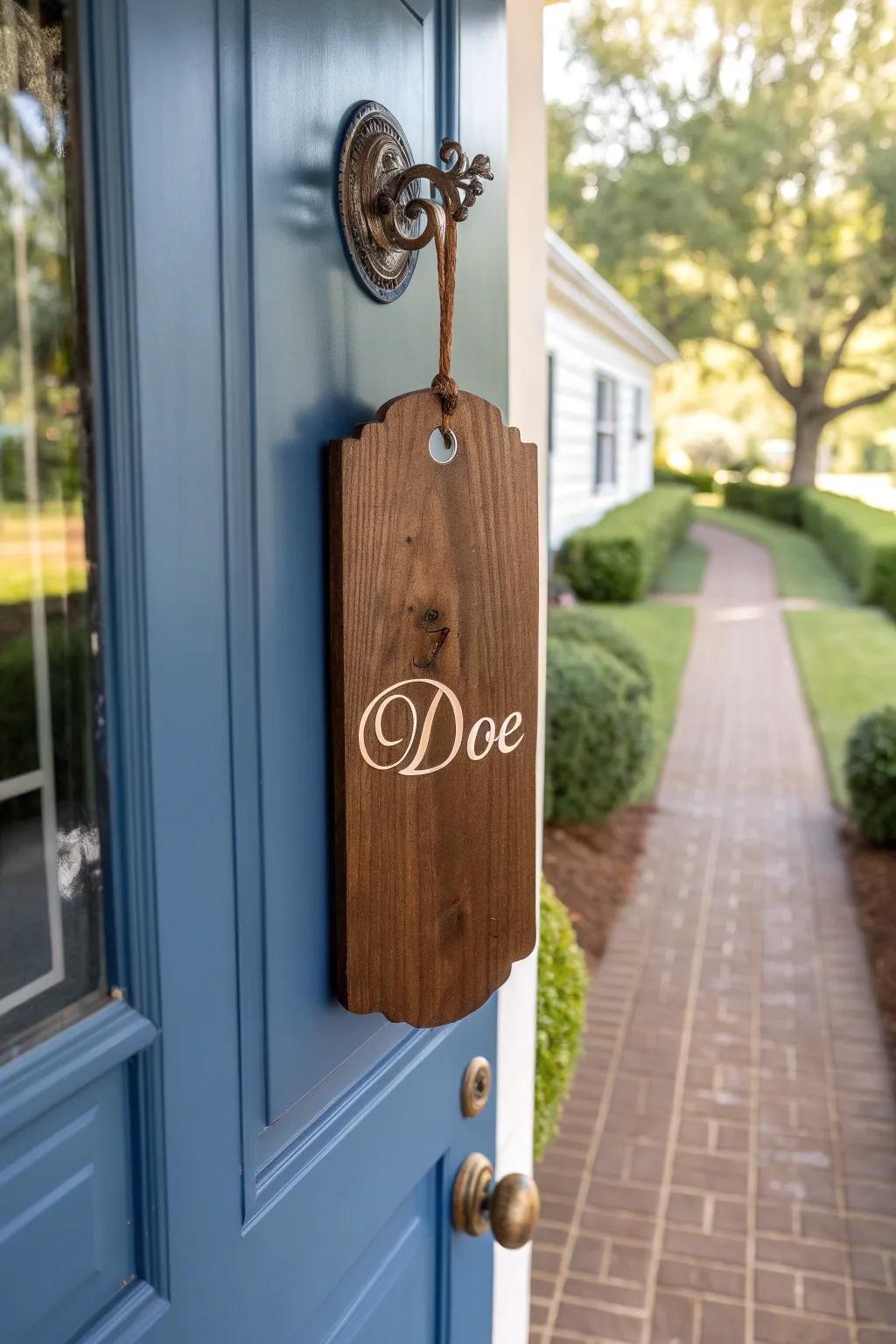 A personalized accent with a family name door hanger.