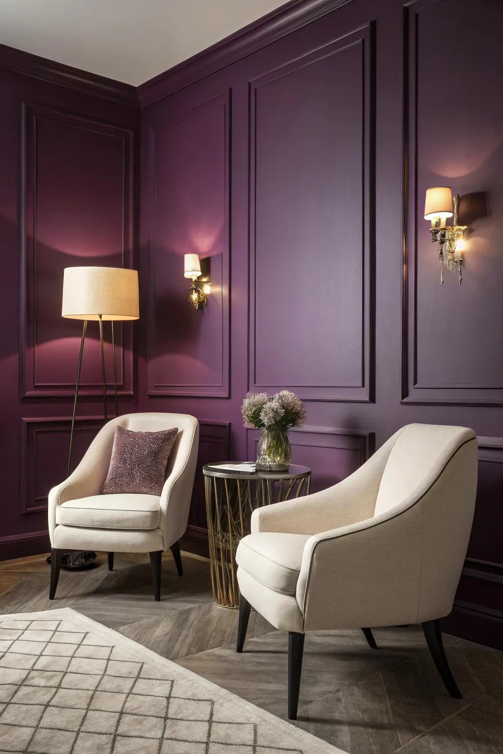 A striking violet focus wall, adding depth and personality.
