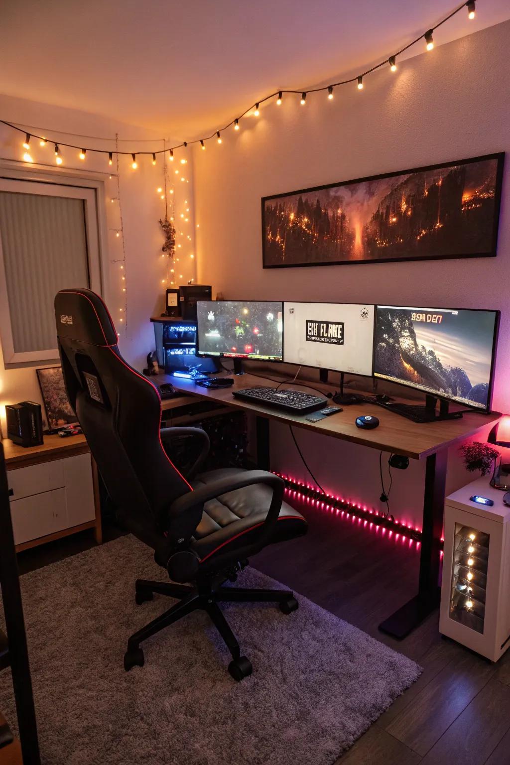Attain a fully immersive experience with a triple display setup in your gaming room.