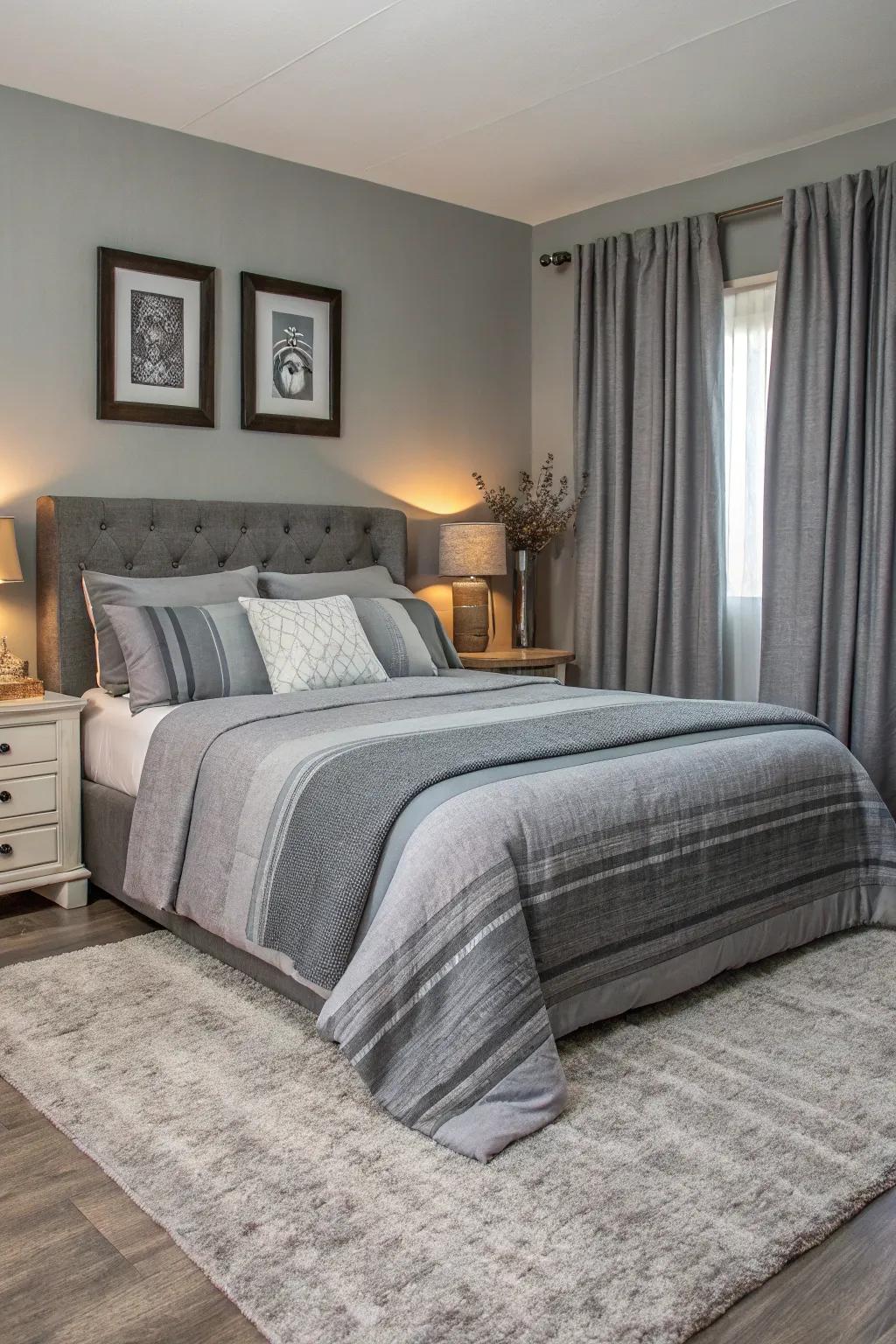 Monochromatic layers of grey add sophistication and depth.