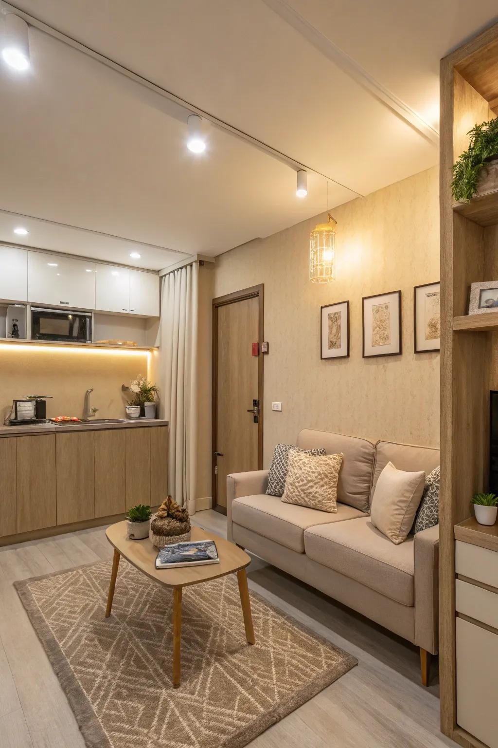 Neutral shades bring a sense of peace and openness to small areas.