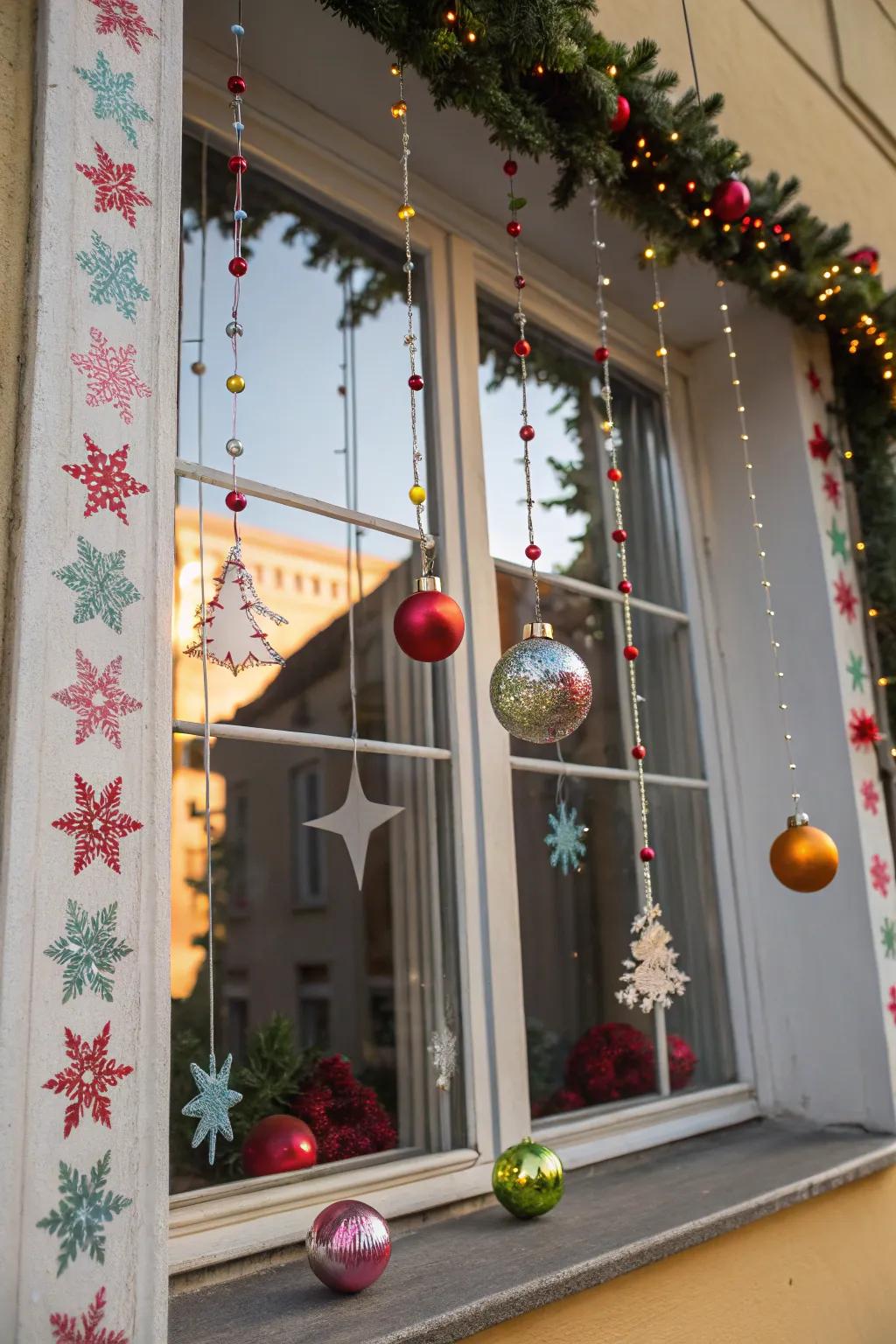 Ornaments introduce a sense of charm and seasonal joy to your windows.
