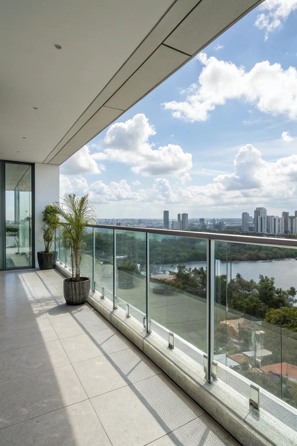 Contemporary glass panels offer an unobstructed vista.