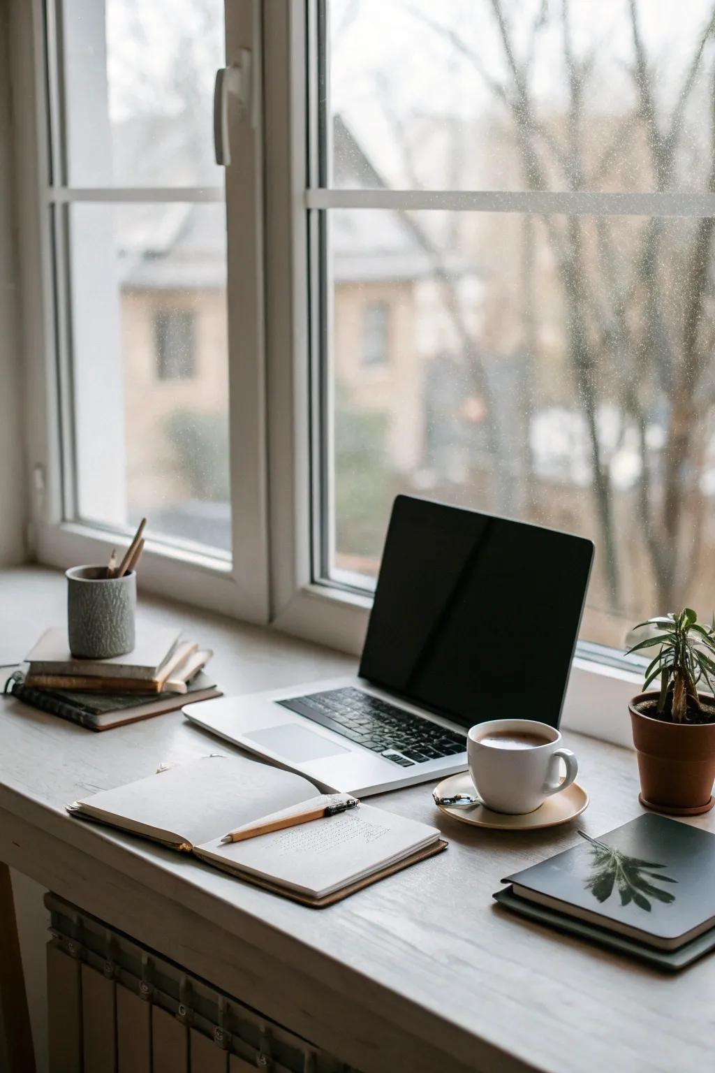 A simple desk setup keeps the workspace neat and free of distractions.