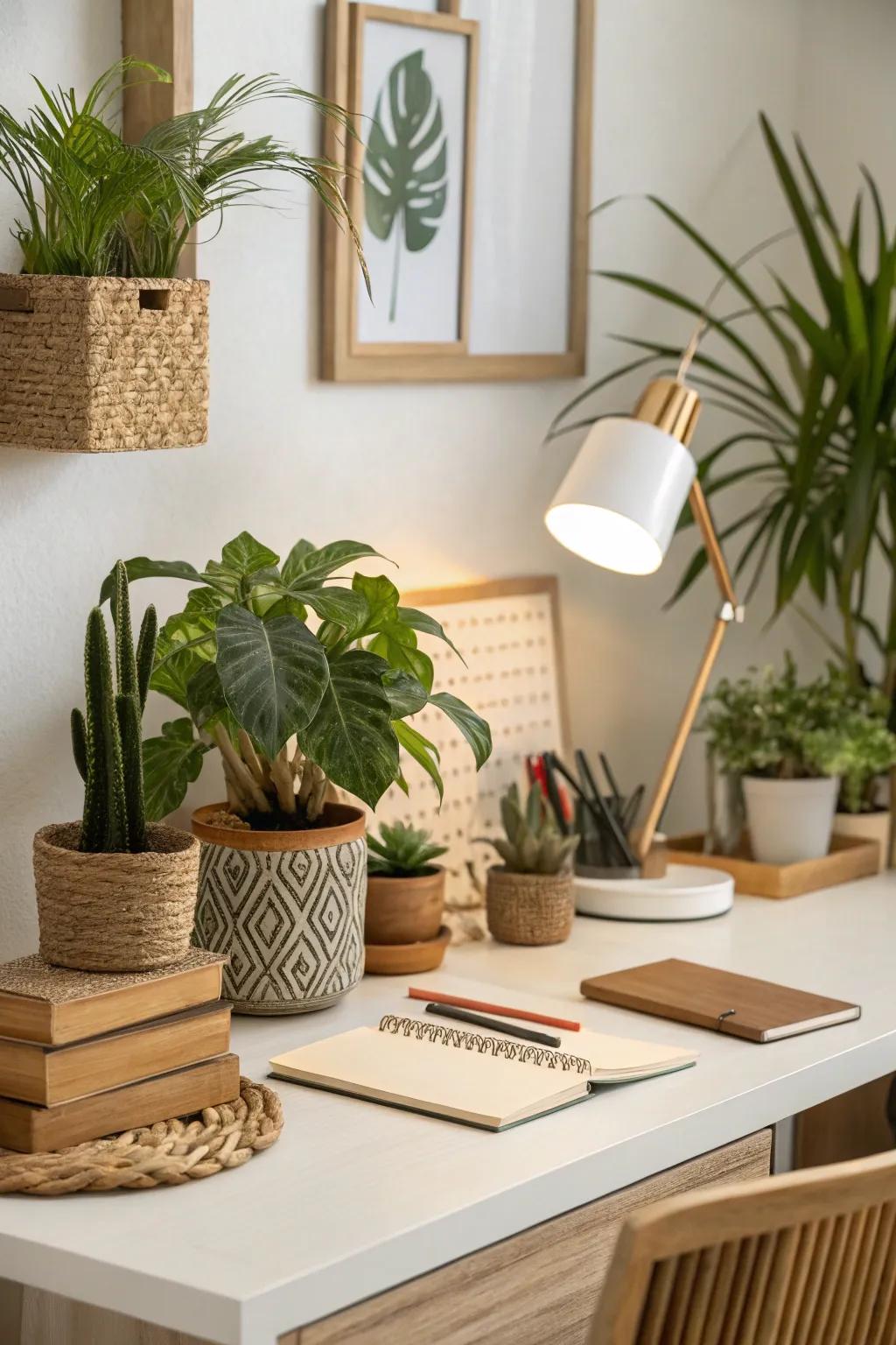 Natural touches bring serenity to your workspace.