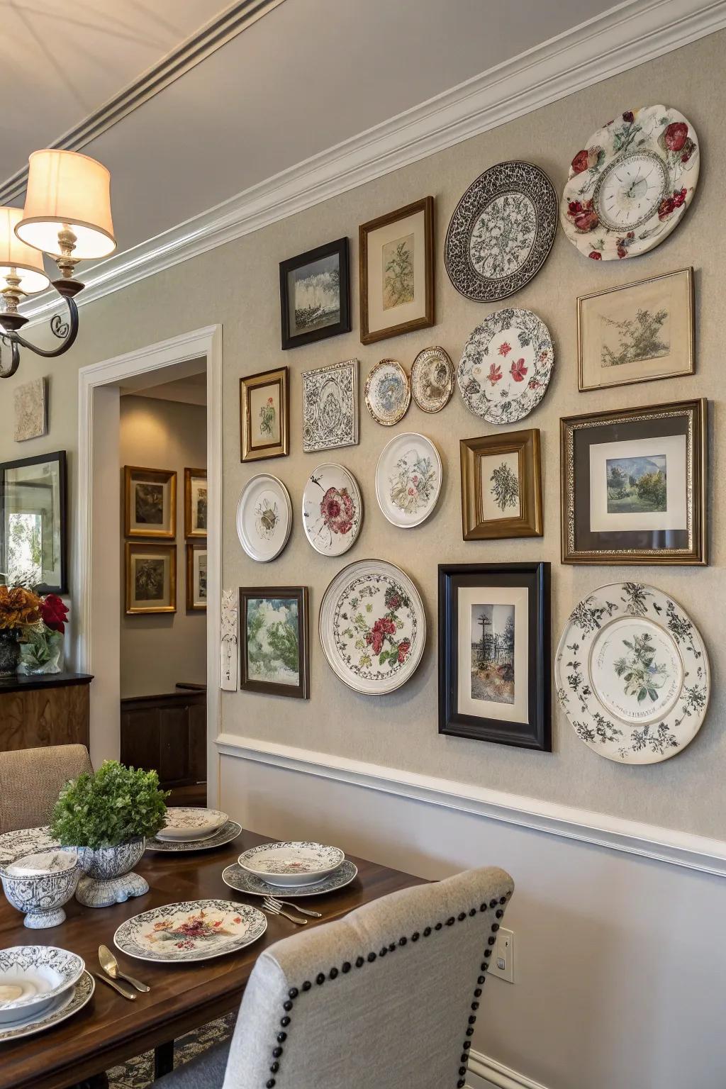 Integrate plates with artwork for an original, gallery-inspired showcase.