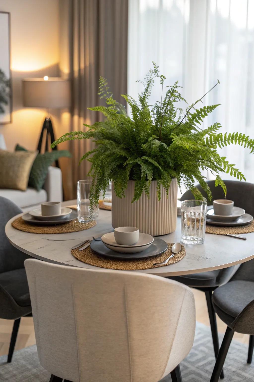Greenery breathes life into your dining area, keeping it fresh and welcoming.
