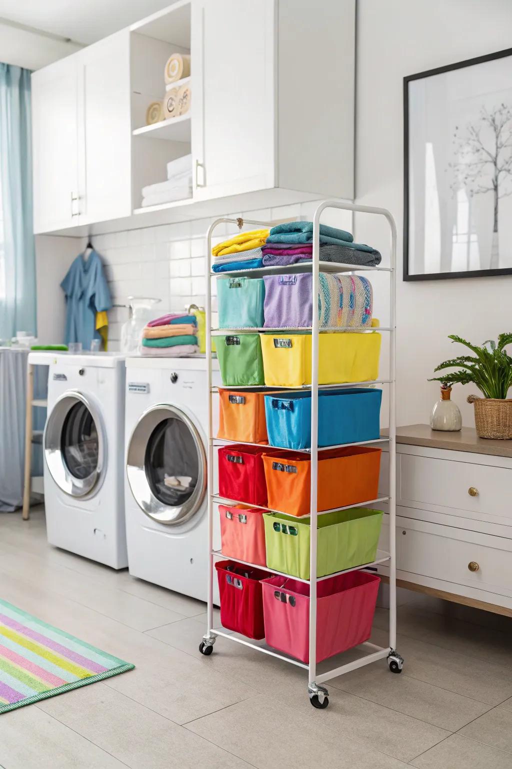 With a stylish multi-compartment cart, you can sort your laundry effectively.