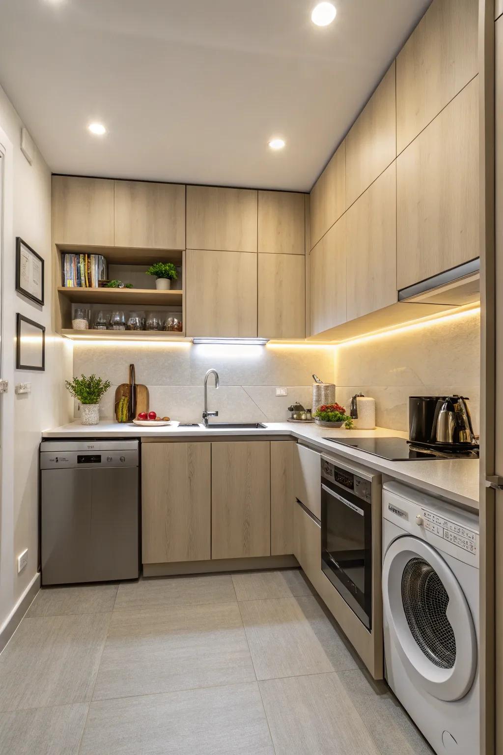 Combined washing gadget layout for a cohesive cooking area look.