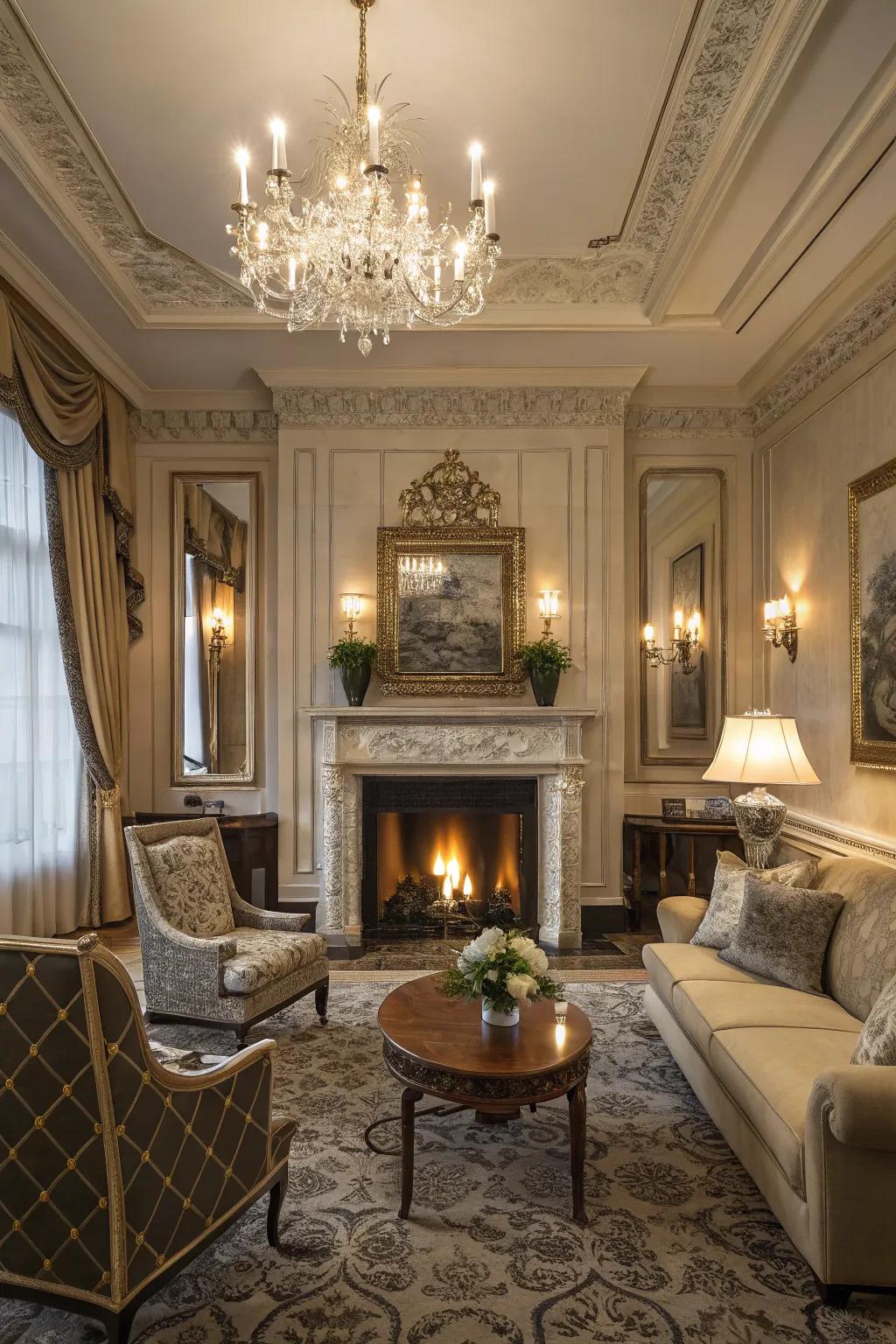 The fireplace serves as the main focal point, adding a sense of coziness and appeal.