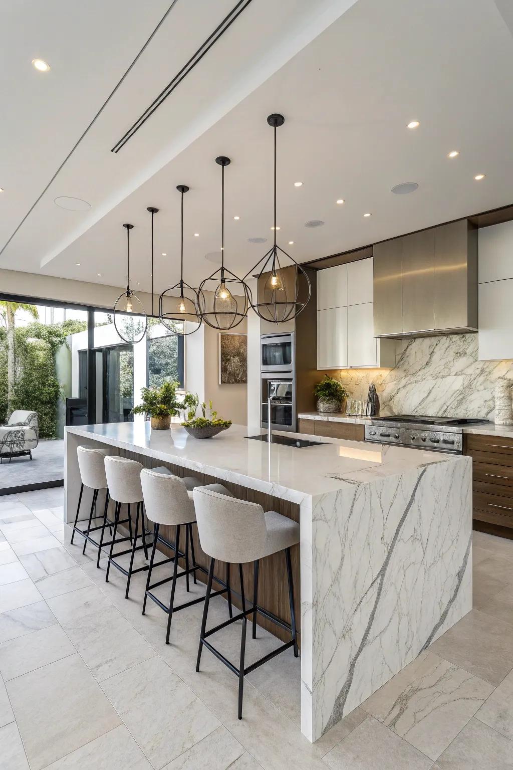 A magnificent cooking island that acts as the centerpiece of the area.
