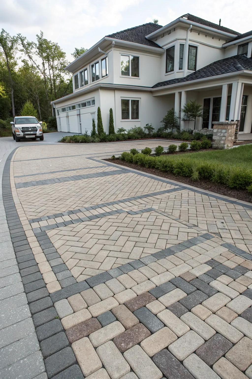 A basketweave pattern lends a modern feel to driveway design.