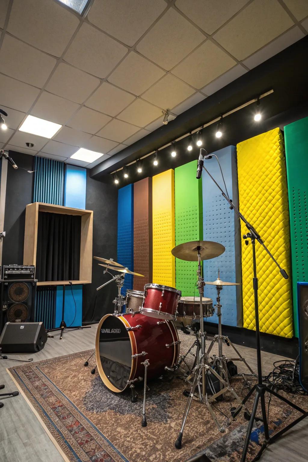 Sound-dampening boards provide both practicality and visual appeal.
