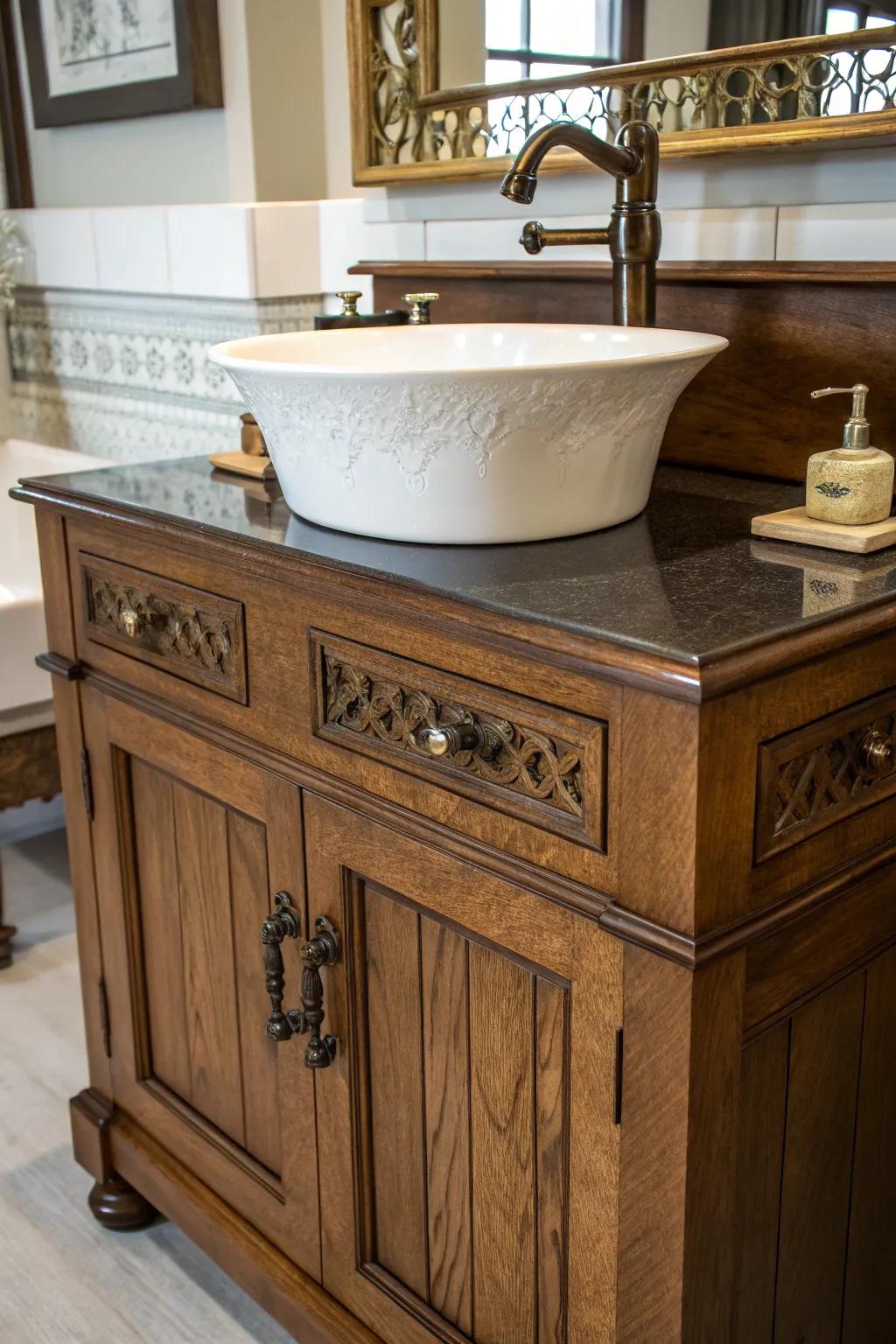 Modern hardware gives this vintage water closet table a current feel.